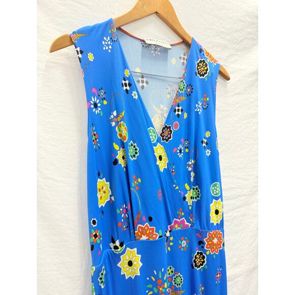 Emilio Pucci Blue Surplice Floral Print Dress Costal Beach Resort Vacation US 10 - Picture 5 of 12